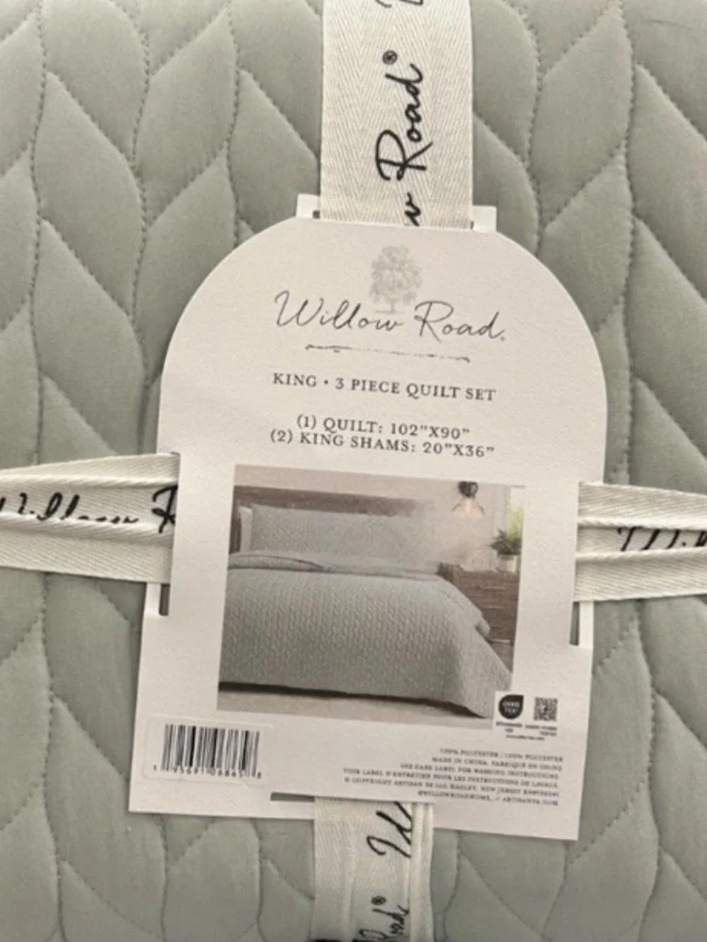 Willow Road Green Embroidered King Quilt Set 102”x90”